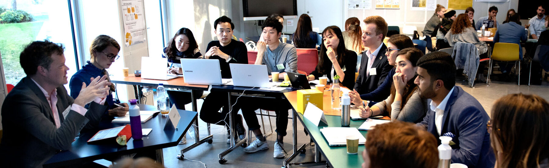 Students working in a classroom.